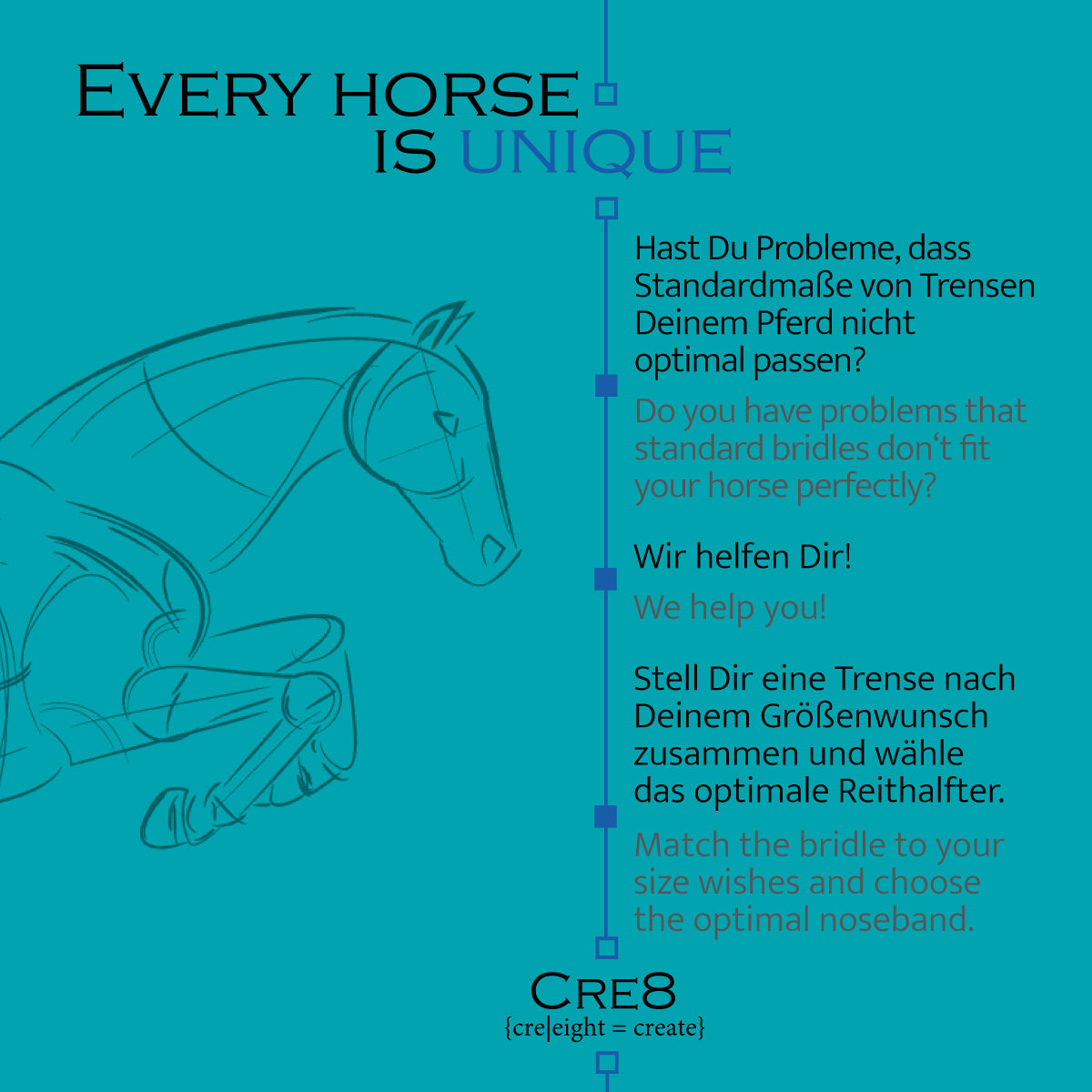 Spezialgröße Reithalfter "Cre8", engl.-komb.