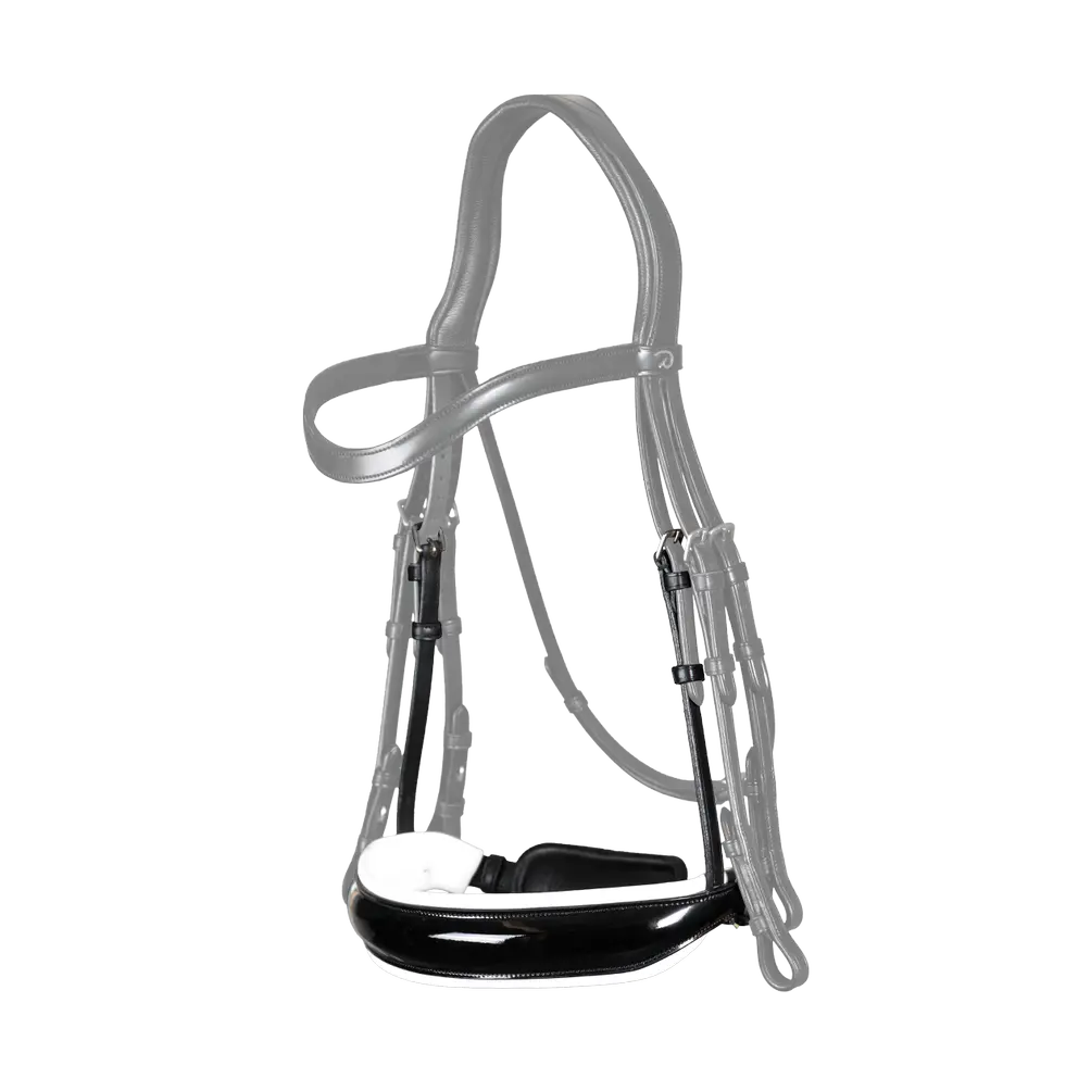 Breites schwedisches Lack Reithalfter weiß unterlegt ohne Sperriemen