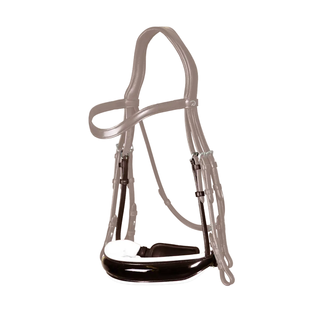 Breites schwedisches Lack Reithalfter weiß unterlegt ohne Sperriemen