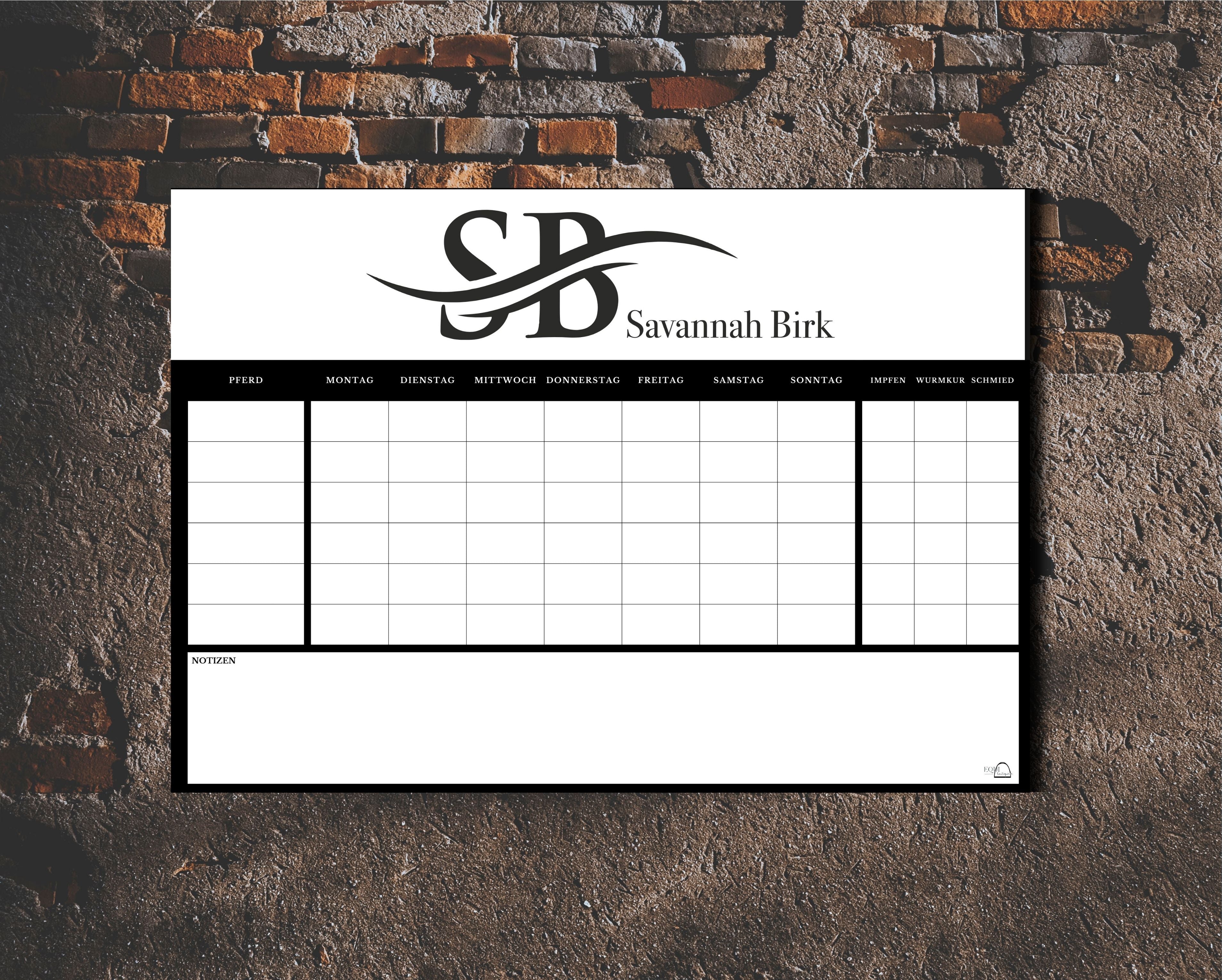 individuelle Stalltafel / Whiteboard / Futterplan mit Logo