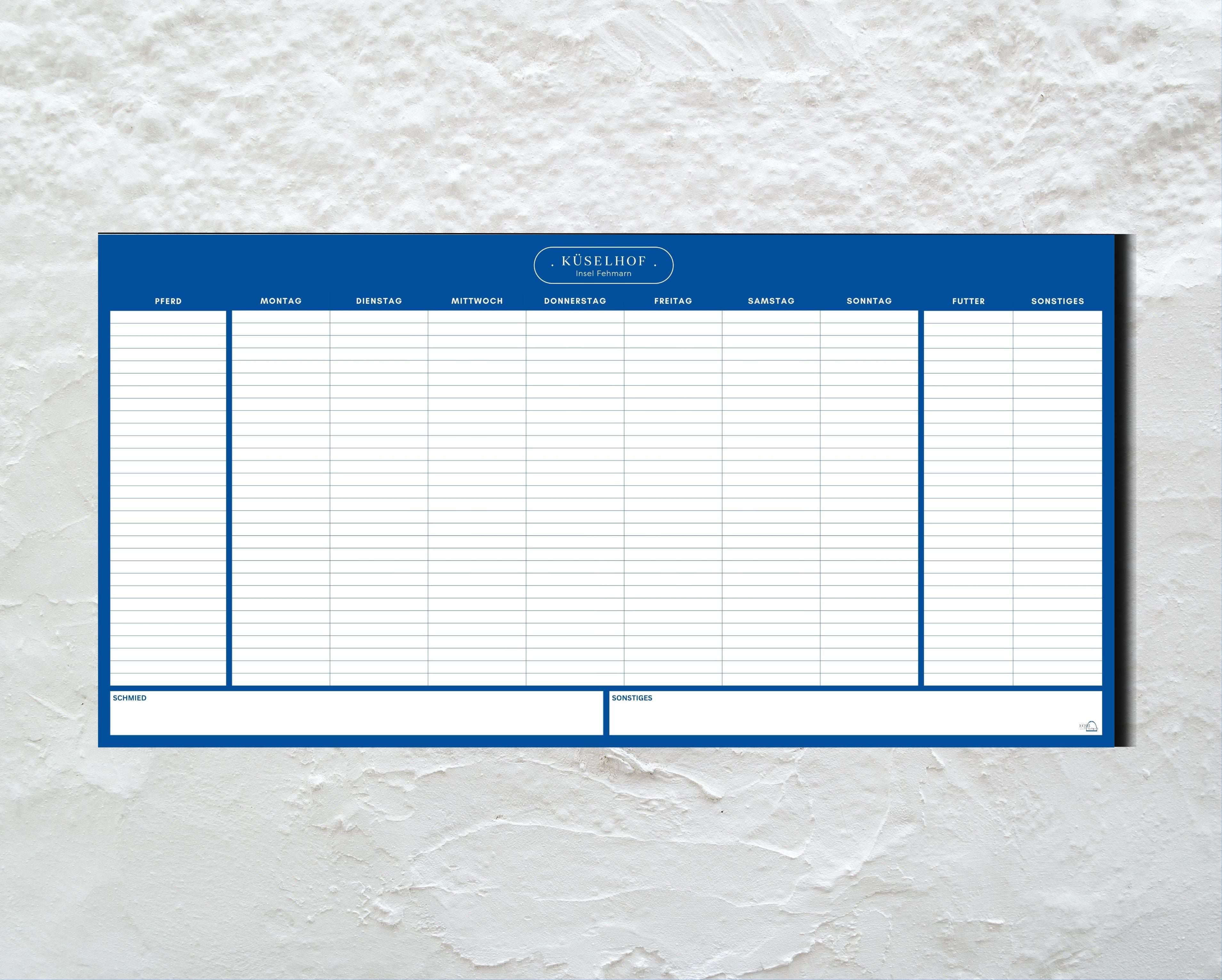 individuelle Stalltafel / Whiteboard / Futterplan mit Logo